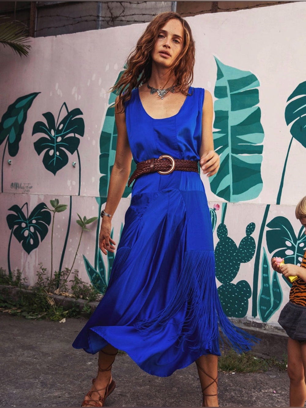 Chasing Unicorns Another Star Silk Fringe Dress NWT XS Dark Sapphire - Picture 2 of 7